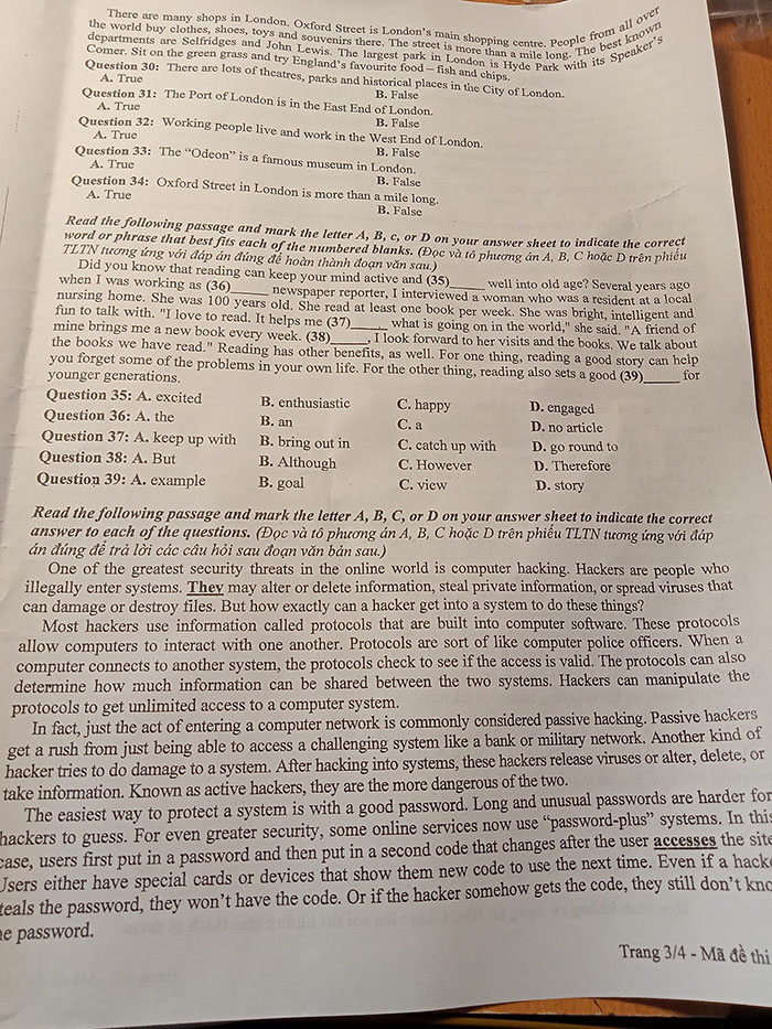 Đề thi vào 10 môn Anh Sơn La 2023