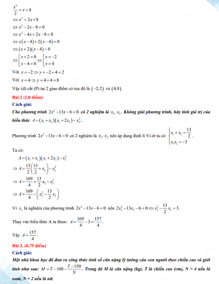 Đáp án đề thi tuyển sinh lớp 10 môn Toán TPHCM 2023