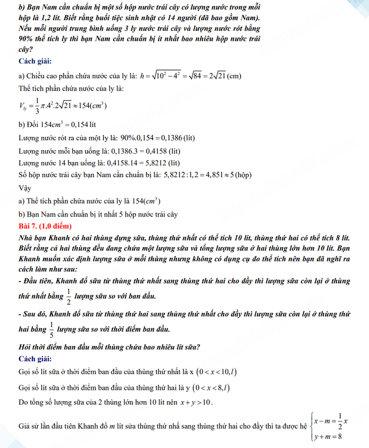Đáp án đề thi tuyển sinh lớp 10 môn Toán TPHCM 2023