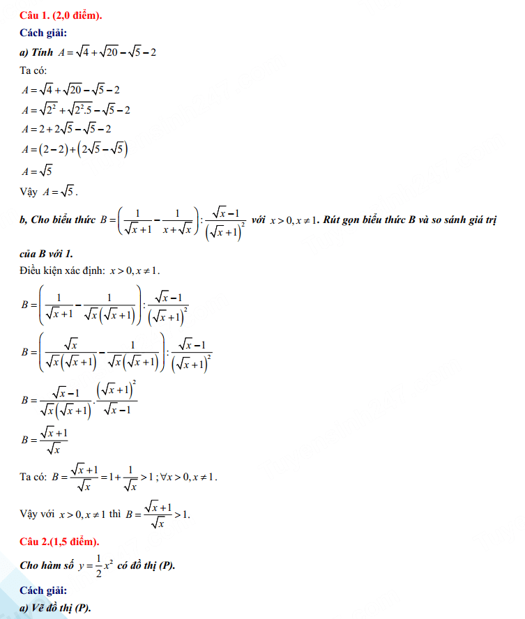 Đáp án đề thi tuyển sinh lớp 10 2023 môn Toán Đà Nẵng