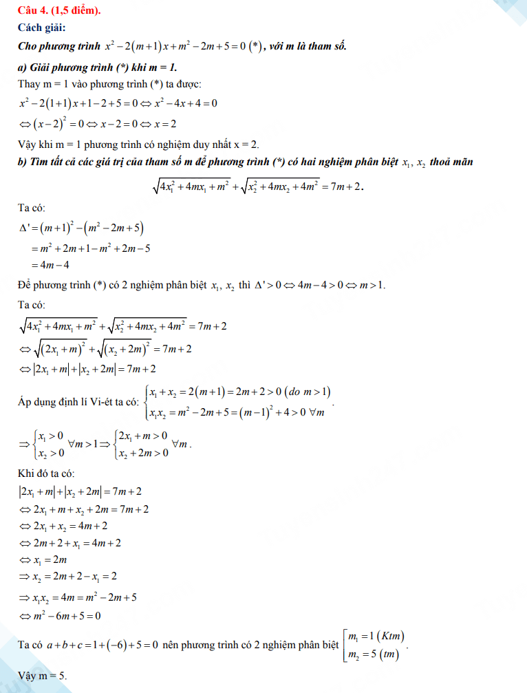 Đáp án đề thi tuyển sinh lớp 10 2023 môn Toán Đà Nẵng