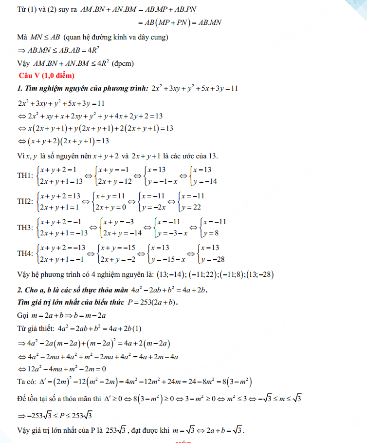 Đáp án đề thi vào lớp 10 môn Toán tỉnh Hòa Bình 2023