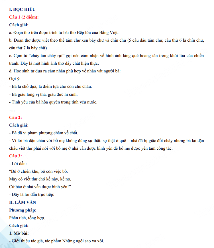 Đáp án đề thi tuyển sinh lớp 10 môn Văn Long An 2023