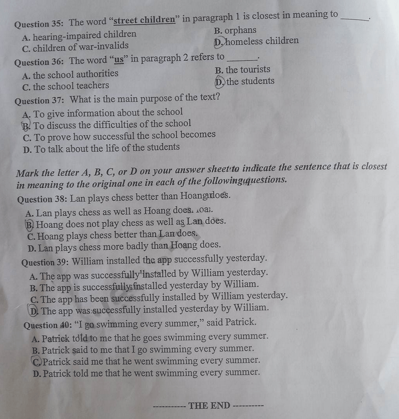 Đề thi vào lớp 10 môn tiếng Anh Thái Nguyên 2023