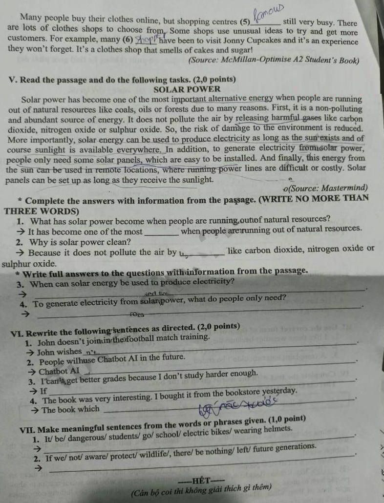Đề thi vào 10 môn Anh Long An 2023