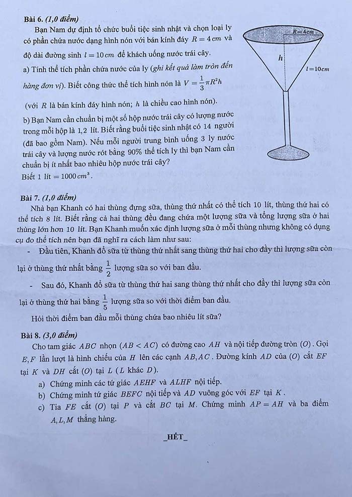 Đề thi tuyển sinh lớp 10 môn Toán 2023 TPHCM