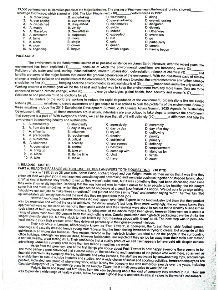 Đề thi vào lớp 10 TP HCM môn Anh chuyên 2023
