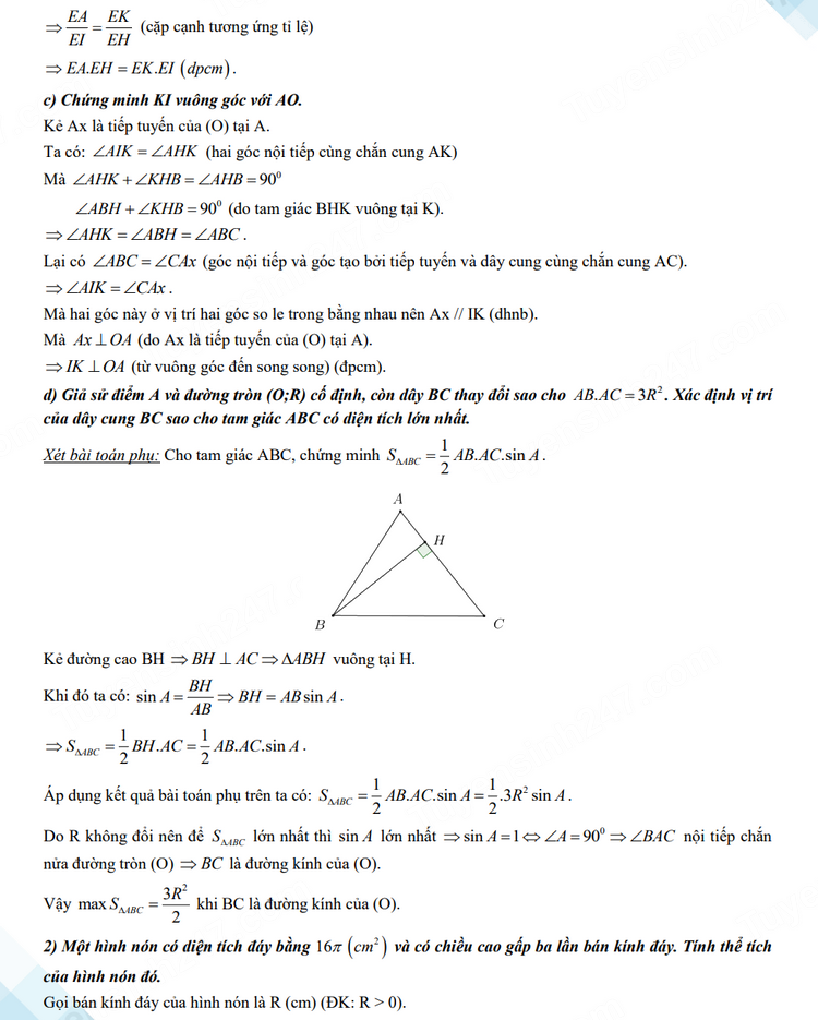 Đáp án đề thi tuyển sinh lớp 10 môn Toán Thái Bình năm 2023