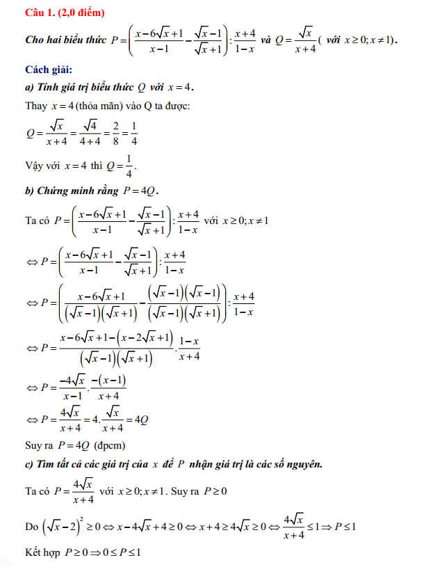 Đáp án đề thi tuyển sinh lớp 10 môn Toán Thái Bình năm 2023