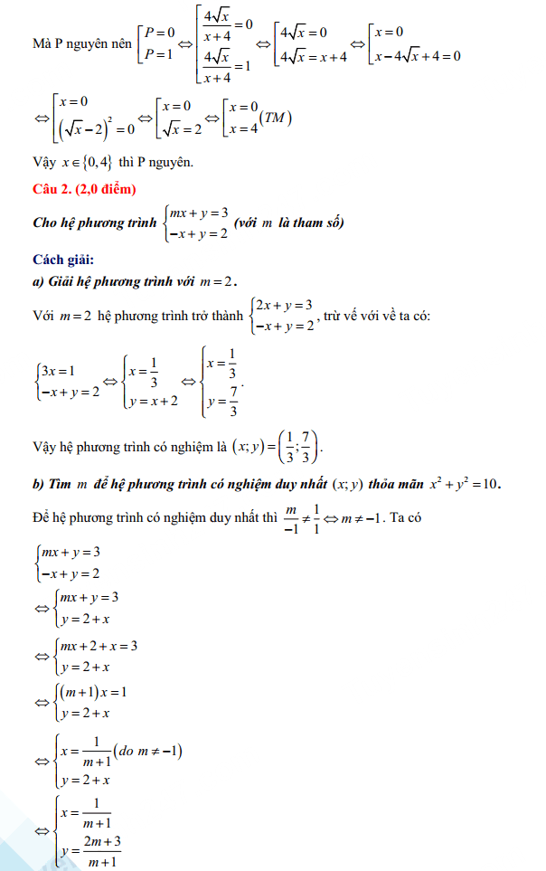 Đáp án đề thi tuyển sinh lớp 10 môn Toán Thái Bình năm 2023