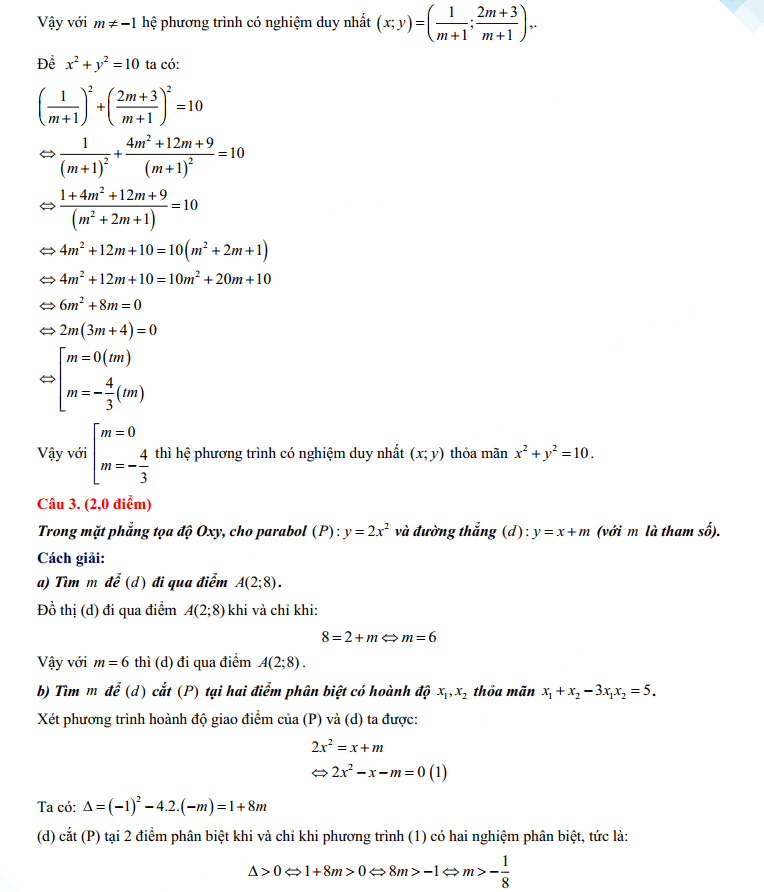 Đáp án đề thi tuyển sinh lớp 10 môn Toán Thái Bình năm 2023