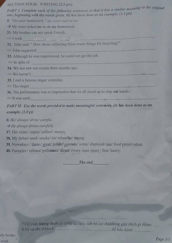 Đề thi tuyển sinh lớp 10 môn Anh Quảng Nam 2023