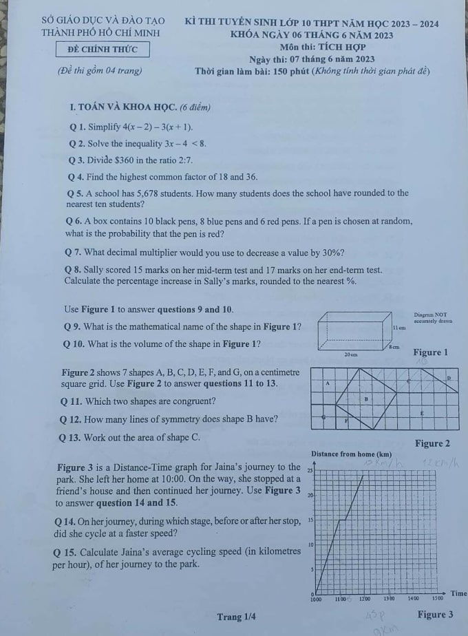 Đề thi lớp 10 tích hợp TP HCM 2023