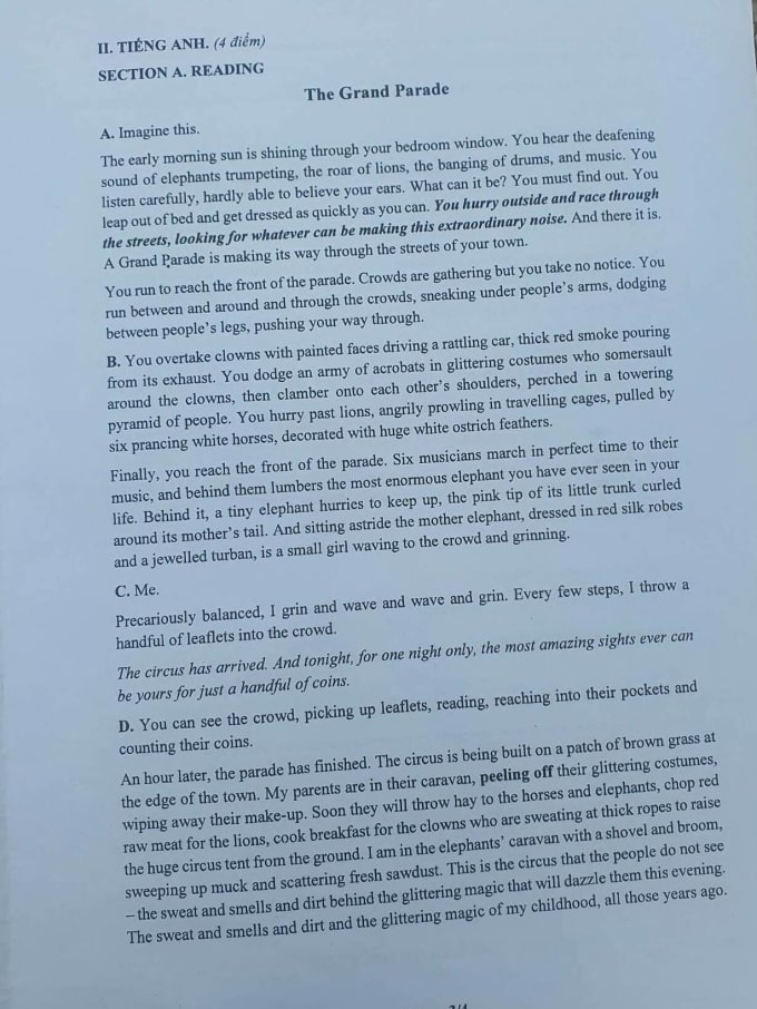 Đề thi lớp 10 tích hợp TP HCM 2023