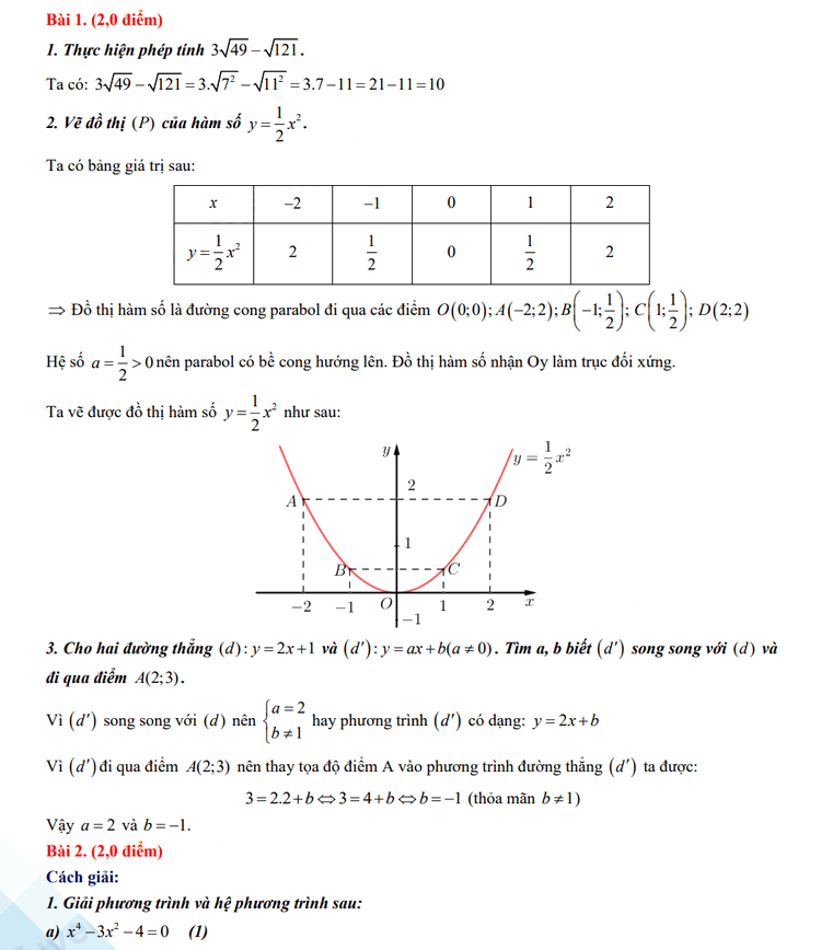 Đáp án đề thi tuyển sinh lớp 10 môn Toán Quảng Ngãi 2023