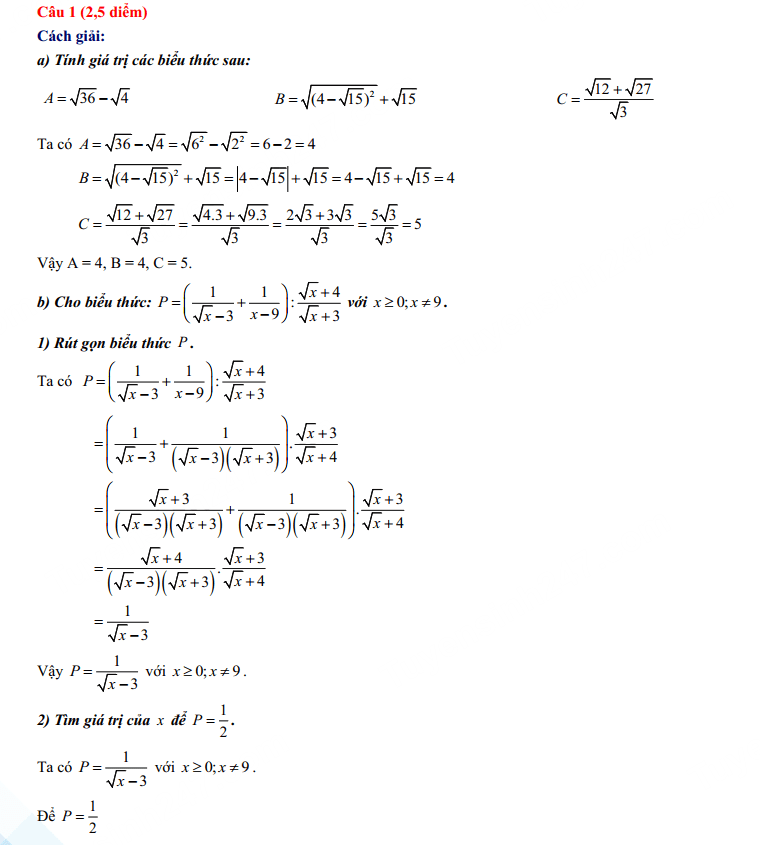 Đáp án đề thi tuyển sinh lớp 10 môn Toán Lạng Sơn 2023