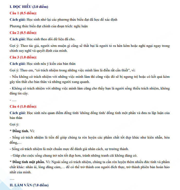 Đáp án đề thi tuyển sinh lớp 10 môn Văn Quảng Ngãi 2023