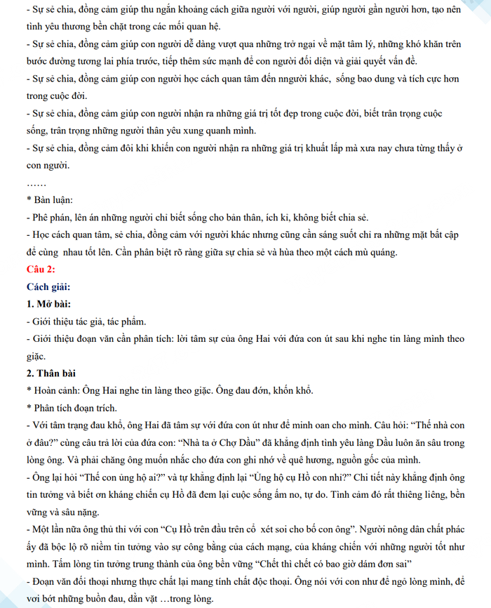 Đáp án đề thi tuyển sinh lớp 10 môn Văn 2023 tỉnh Thái Bình