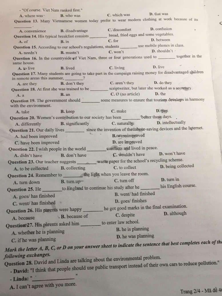 Đề thi tuyển sinh lớp 10 môn Anh Đắk Lắk 2023