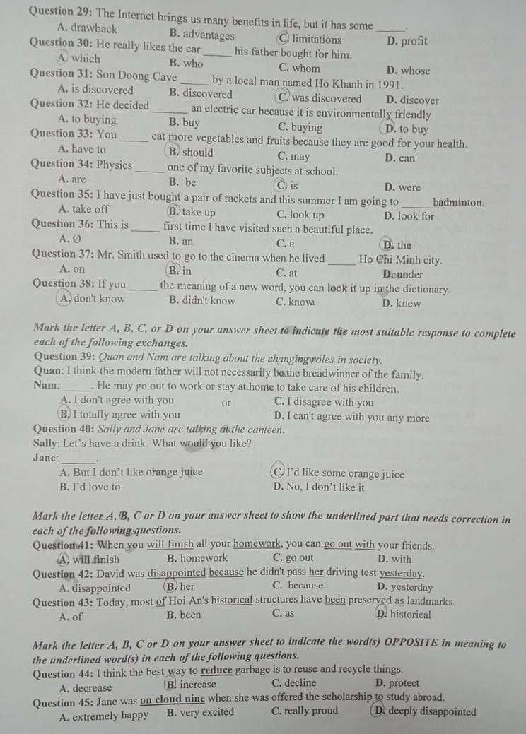 Đề thi tuyển sinh vào lớp 10 môn tiếng Anh Thái Bình 2023