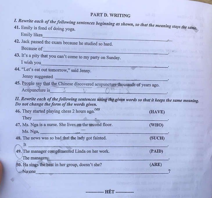 Đề thi vào 10 môn Anh Thanh Hóa 2023