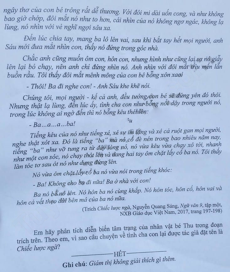 Đề thi vào 10 Quảng Ngãi môn Văn 2023
