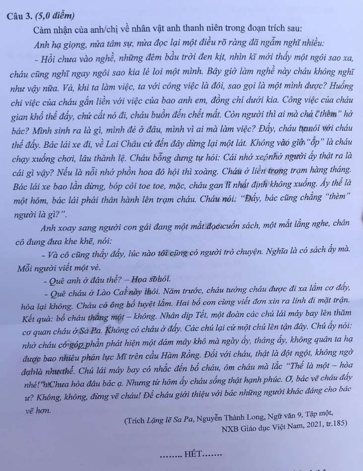 Đề thi tuyển sinh lớp 10 tỉnh Đắk Lắk 2023 môn Văn