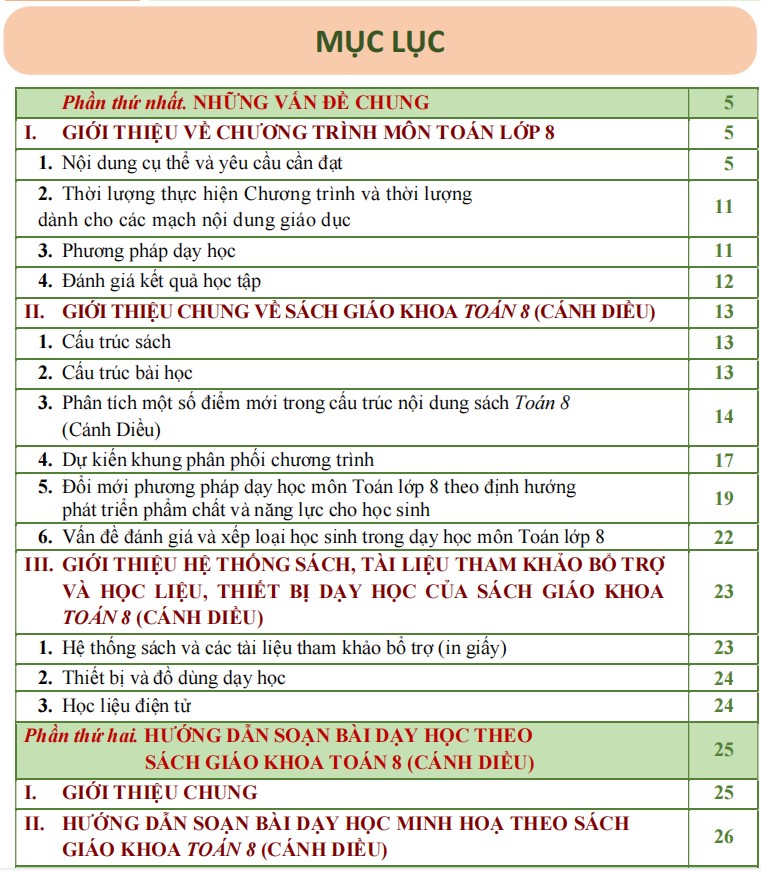 Nội dung tài liệu tập huấn SGK lớp 8 môn Toán - Cánh Diều