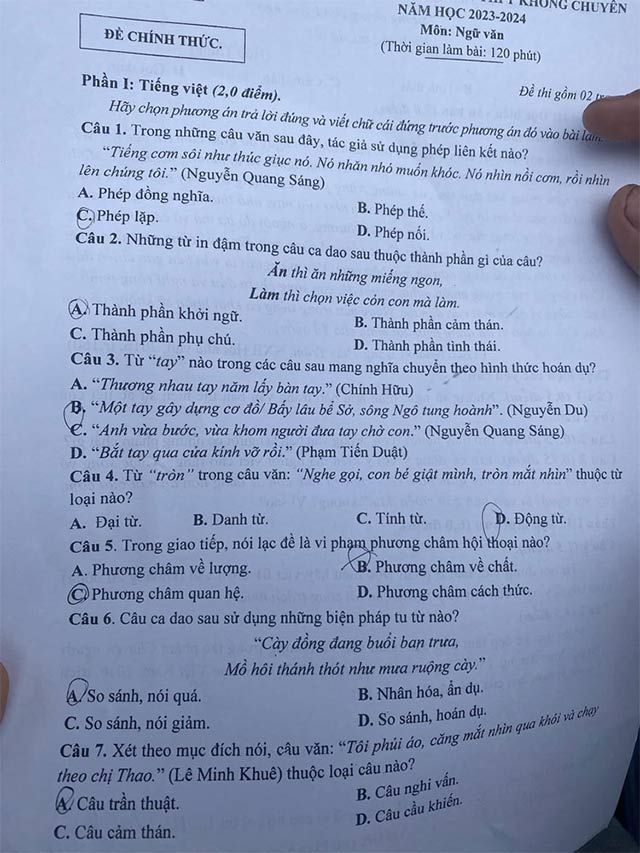 Đề thi tuyển sinh vào lớp 10 môn Văn Nam Định 2023