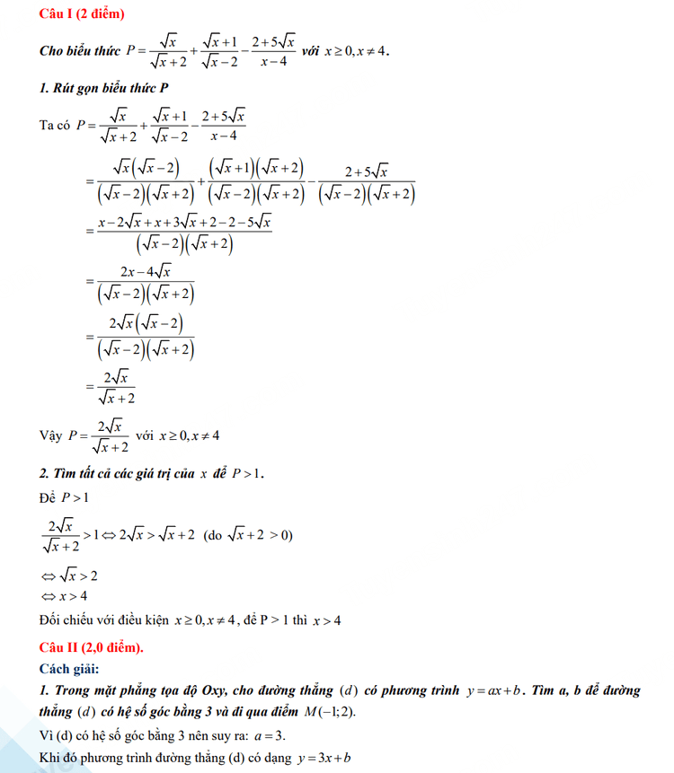 Đáp án đề thi tuyển sinh lớp 10 môn Toán Thanh Hóa