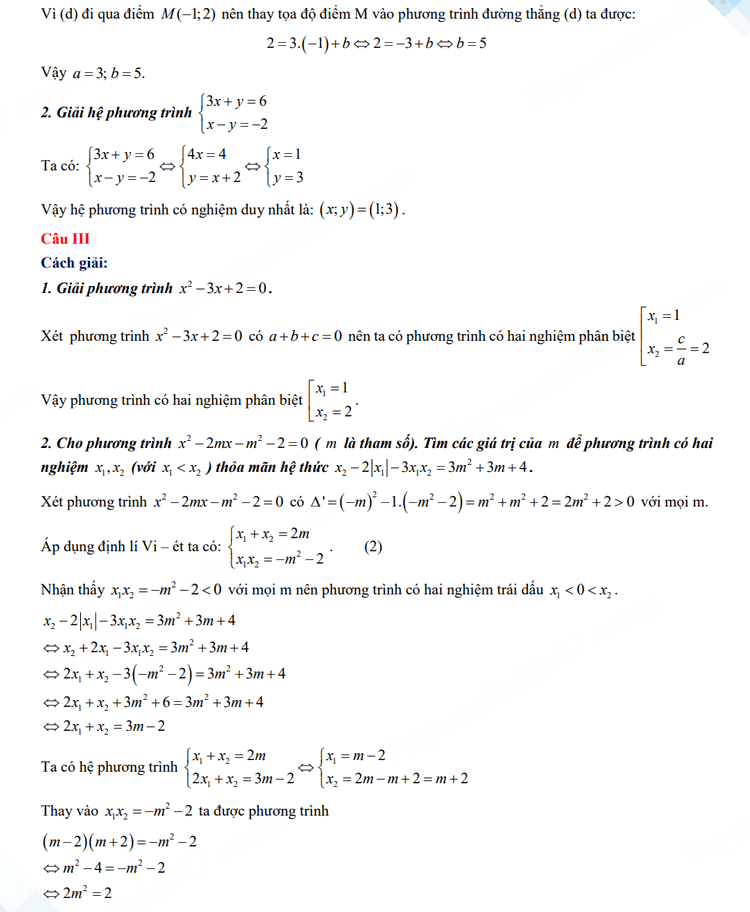 Đáp án đề thi tuyển sinh lớp 10 môn Toán Thanh Hóa