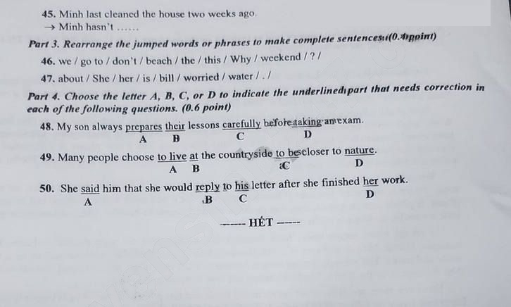 Đề thi tuyển sinh lớp 10 môn Anh Sóc Trăng 2023