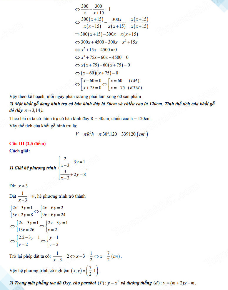 Đáp án đề thi vào lớp 10 Hà Nội môn Toán 2023