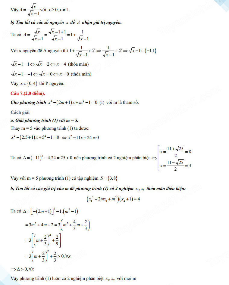 Đáp án đề thi tuyển sinh lớp 10 Vĩnh Phúc môn Toán 2023