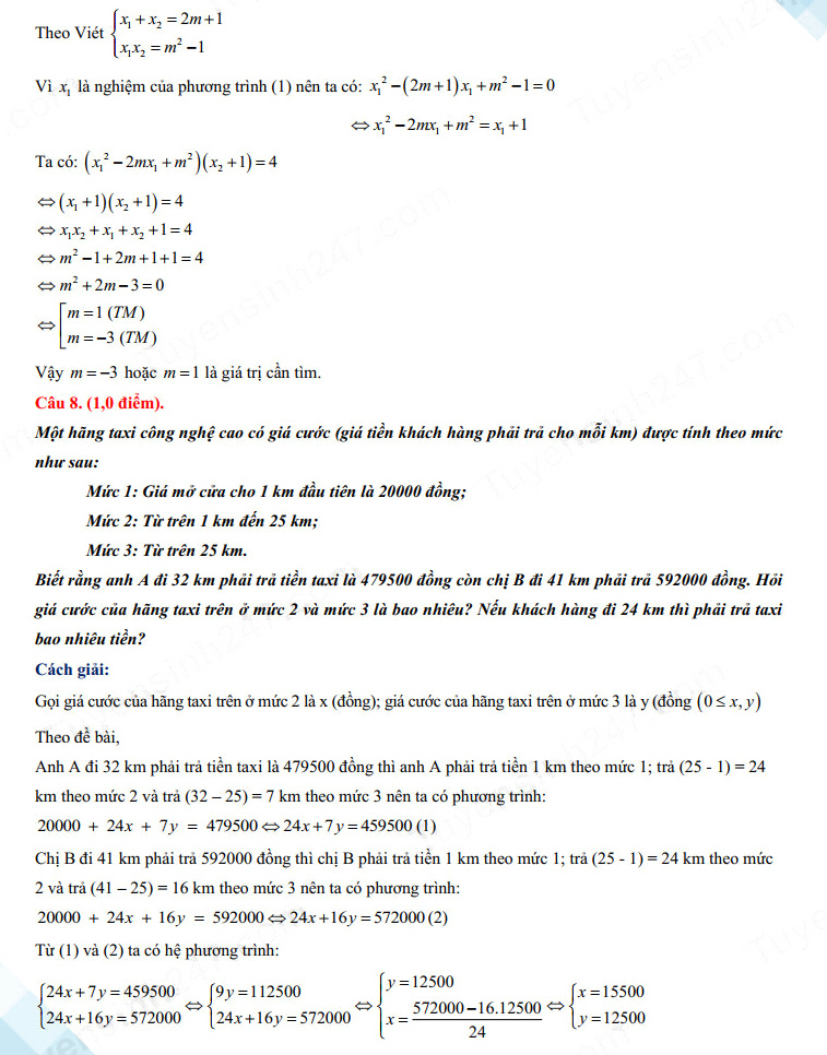 Đáp án đề thi tuyển sinh lớp 10 Vĩnh Phúc môn Toán 2023