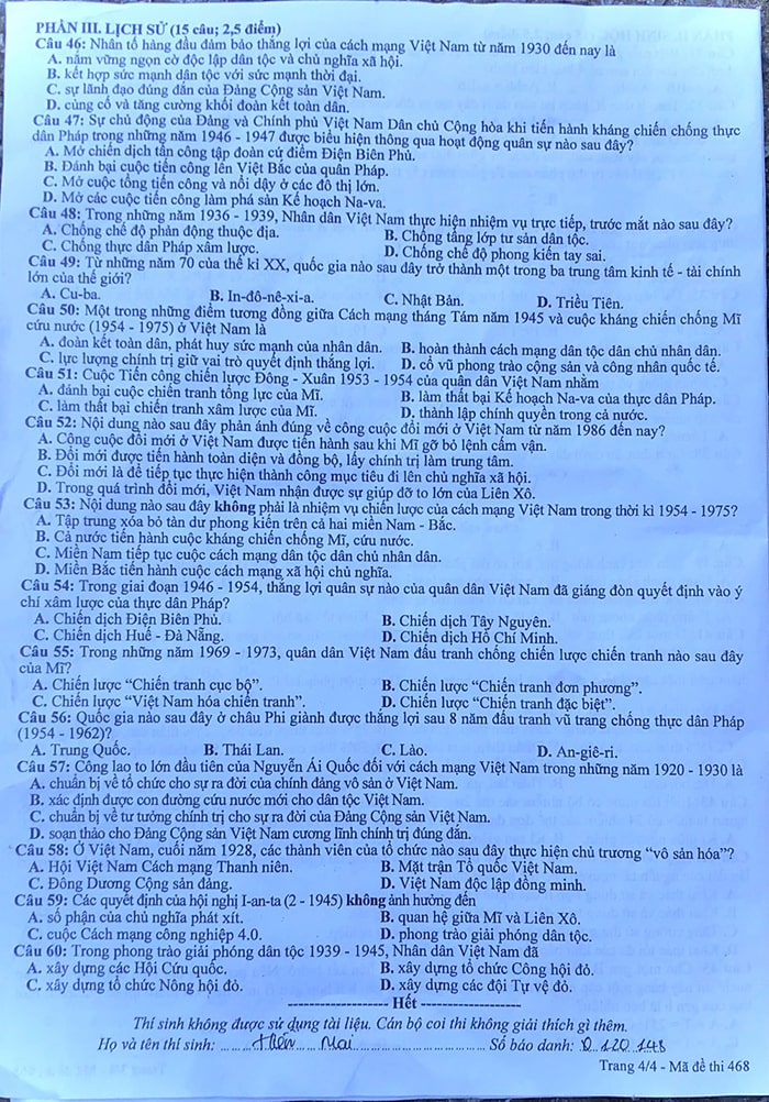 Đề thi vào lớp 10 môn Tổ hợp tỉnh Vĩnh Phúc 2023