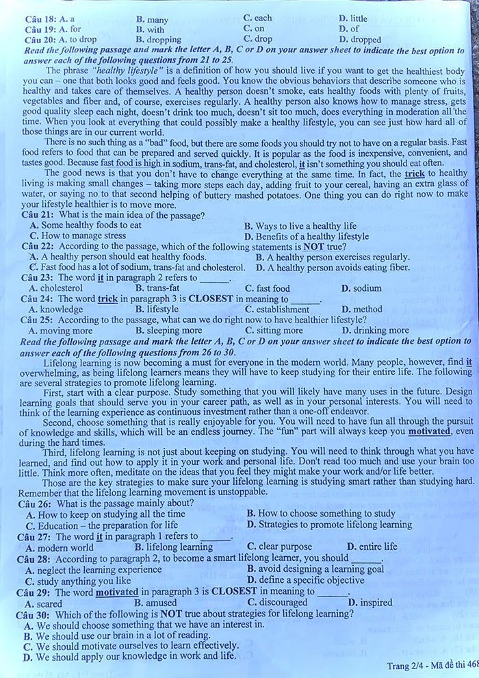 Đề thi vào lớp 10 môn Tổ hợp tỉnh Vĩnh Phúc 2023