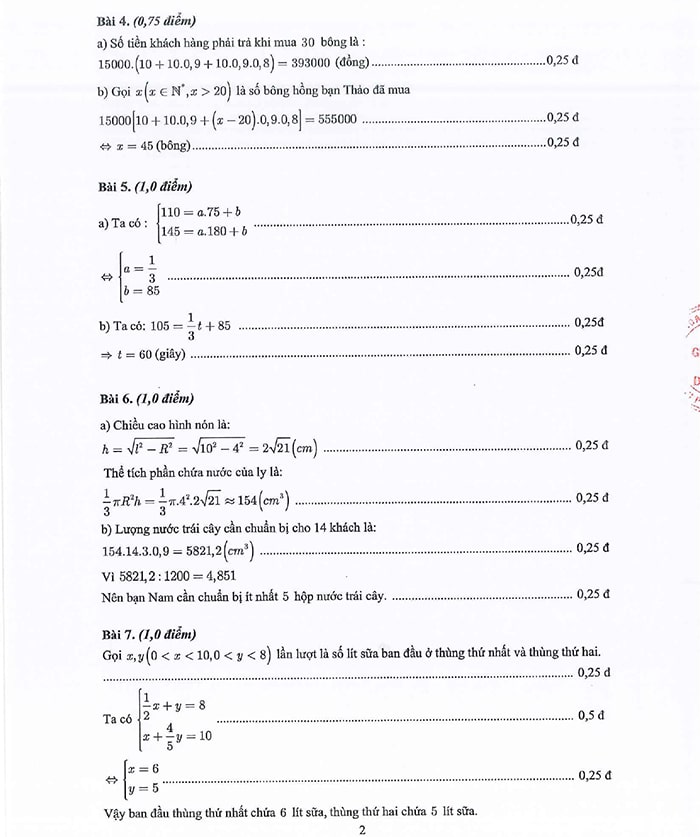 Đáp án chính thức môn Toán thi vào lớp 10 TP.HCM 2023