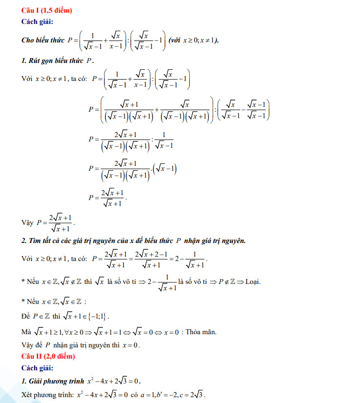 Đáp án đề thi vào 10 Hà Nam công lập môn Toán 2023