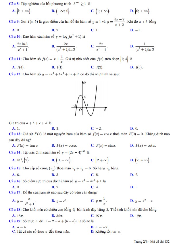 Đề thi thử tốt nghiệp THPT môn Toán chuyên Vinh lần 2 - 2023 mã đề 132