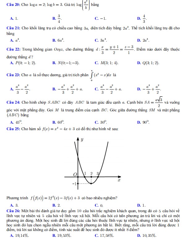 Đề thi thử tốt nghiệp THPT môn Toán chuyên Vinh lần 2 - 2023 mã đề 132