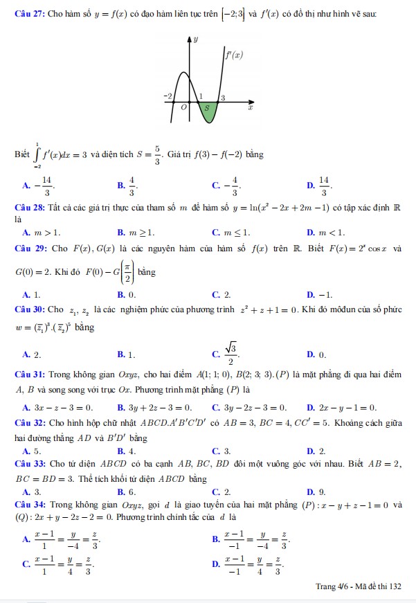 Đề thi thử tốt nghiệp THPT môn Toán chuyên Vinh lần 2 - 2023 mã đề 132