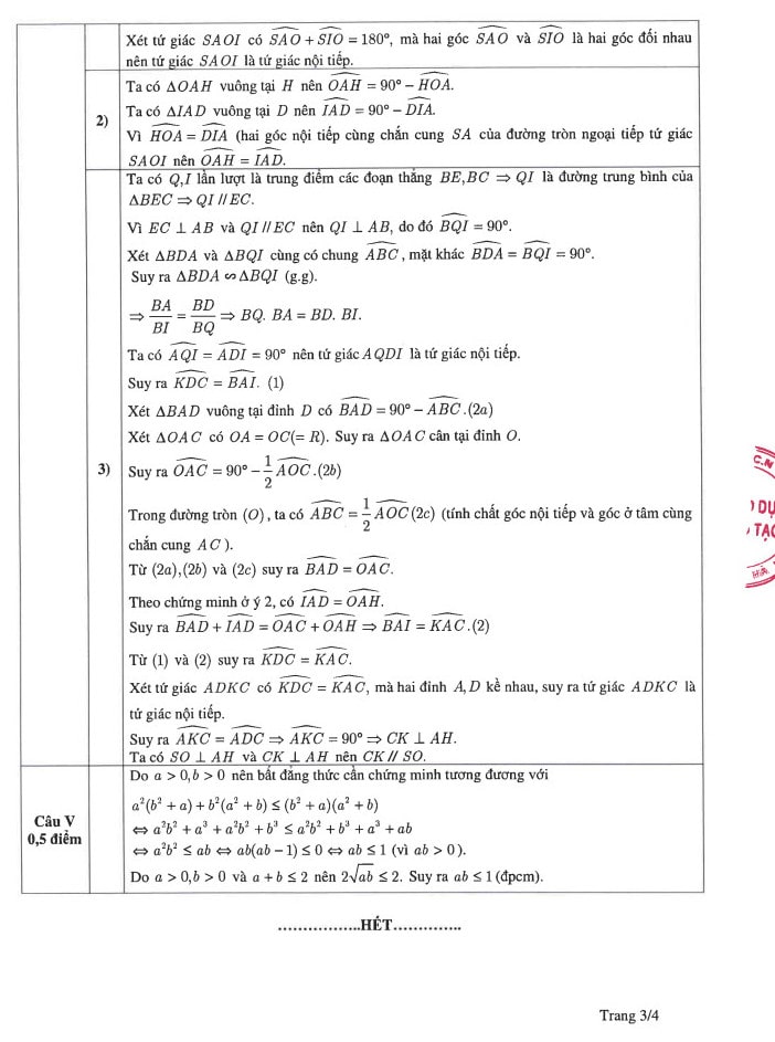 Đáp án chính thức đề Toán thi vào 10 Hà Nội 2023