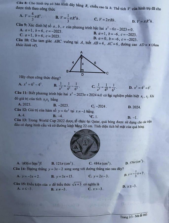 Đề thi tuyển sinh lớp 10 Toán Kiên Giang 2023