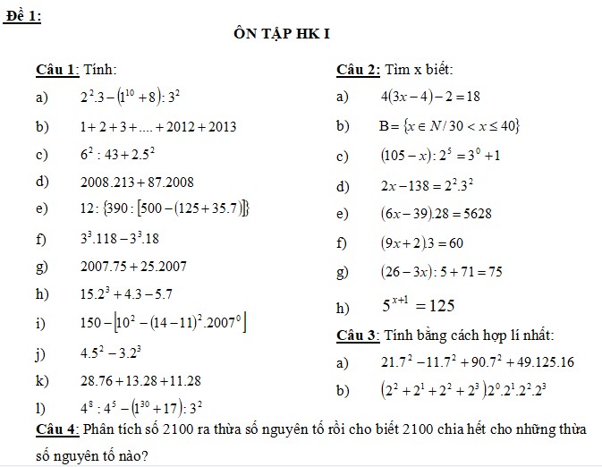 Đề cương ôn tập hè Toán 6 lên 7