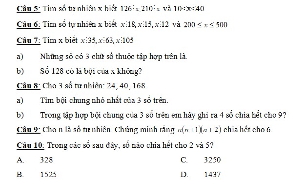 Đề cương ôn tập hè Toán 6 lên 7