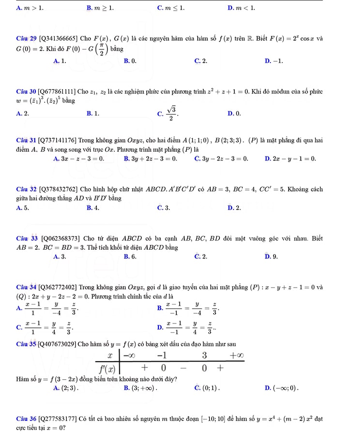 Đề thi thử tốt nghiệp THPT môn Toán chuyên Vinh lần 2