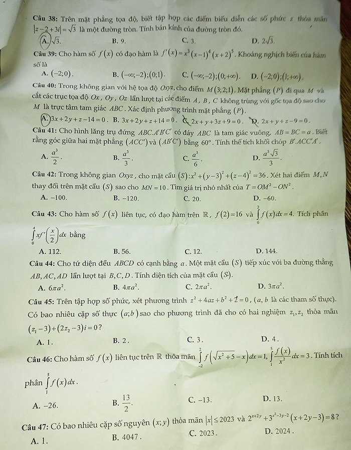 Đề thi thử THPT môn Toán Nam Định 2023 - lần 2