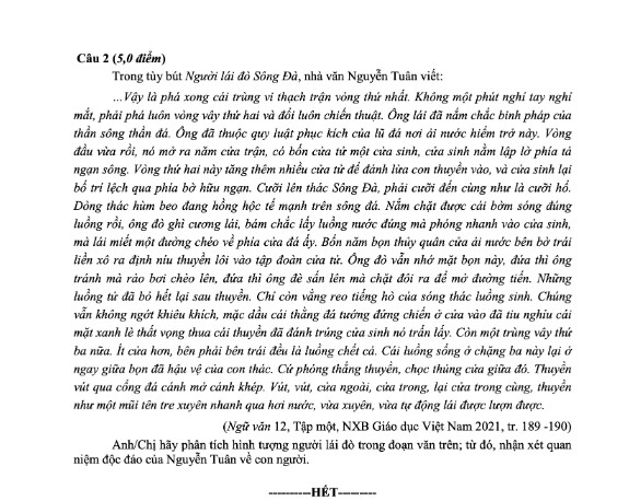 Đề thi thử THPT môn Văn tỉnh Nam Định 2023 lần 1