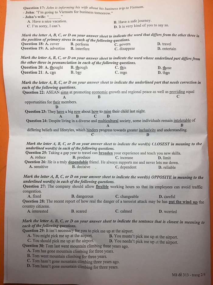 Đề thi thử Anh sở Nam Định 2023 lần 2